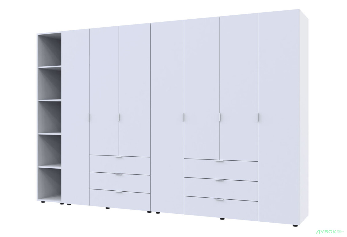 Фото 3 - Шкаф Doros Гелар ДСП 3+4-дверная с ящиками и этажеркой 309 см Белый