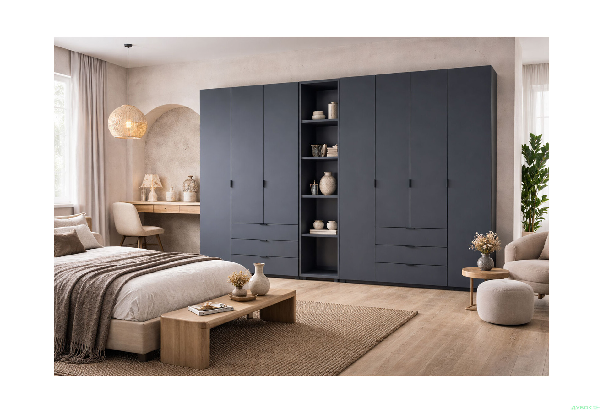 Изображение 2 - Шкаф Doros Гелар ДСП 3+4-дверная с ящиками и этажеркой 309 см Графит