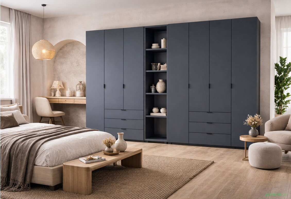 Изображение 2 - Шкаф Doros Гелар ДСП 3+4-дверная с ящиками и этажеркой 309 см Графит