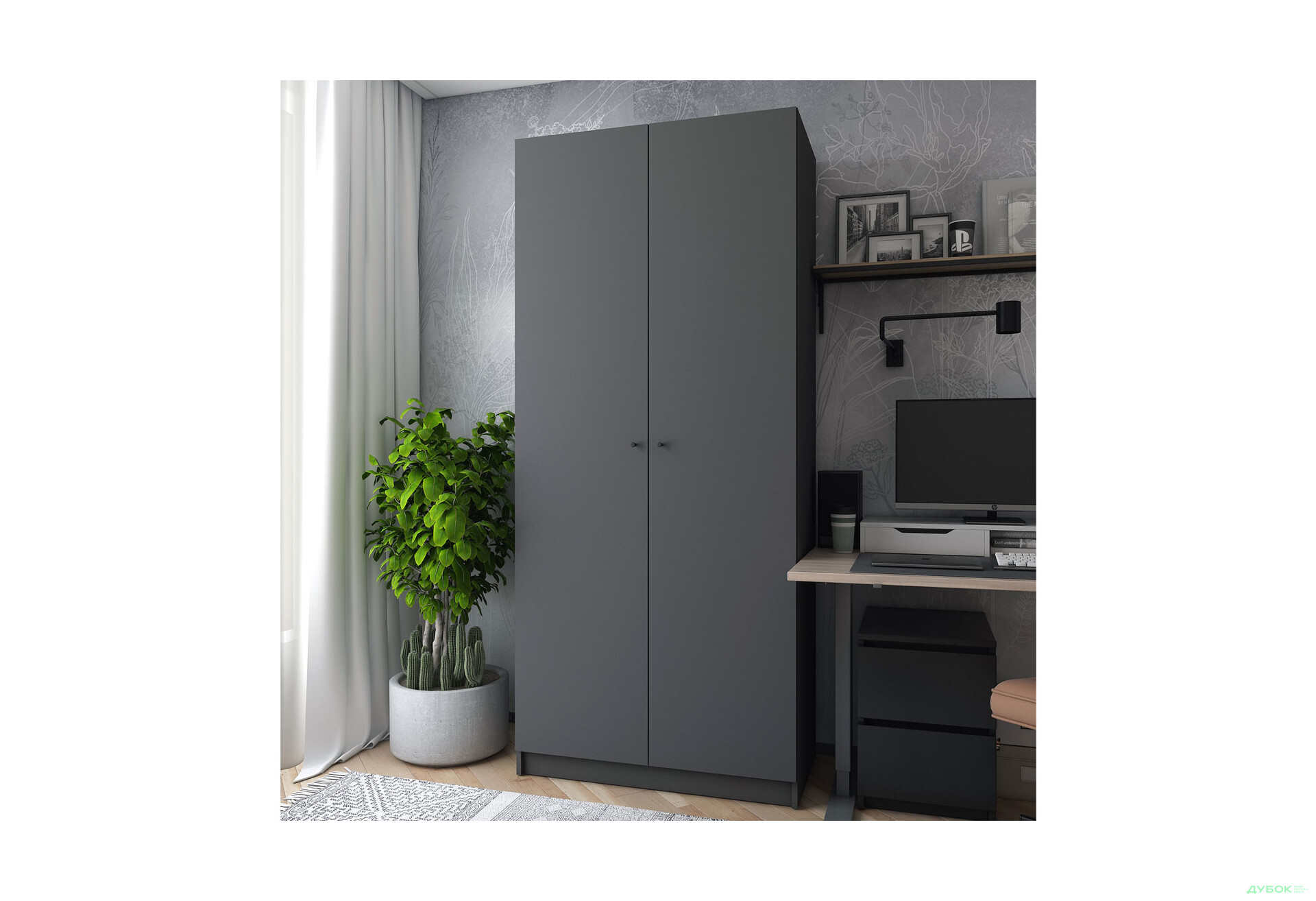Зображення 2 - Шафа Doros Promo / Промо 2 ДСП 2-дверна з полицями 90 см Графіт