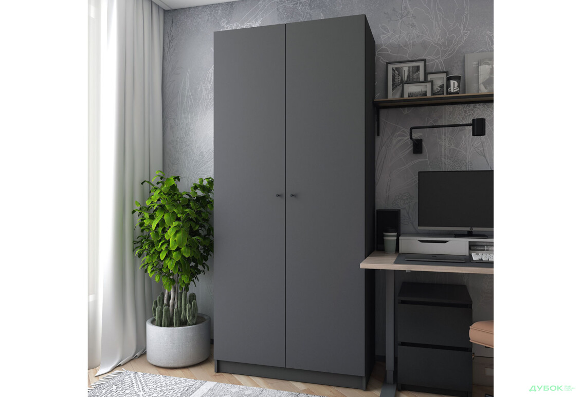 Зображення 2 - Шафа Doros Promo / Промо 2 ДСП 2-дверна з полицями 90 см Графіт