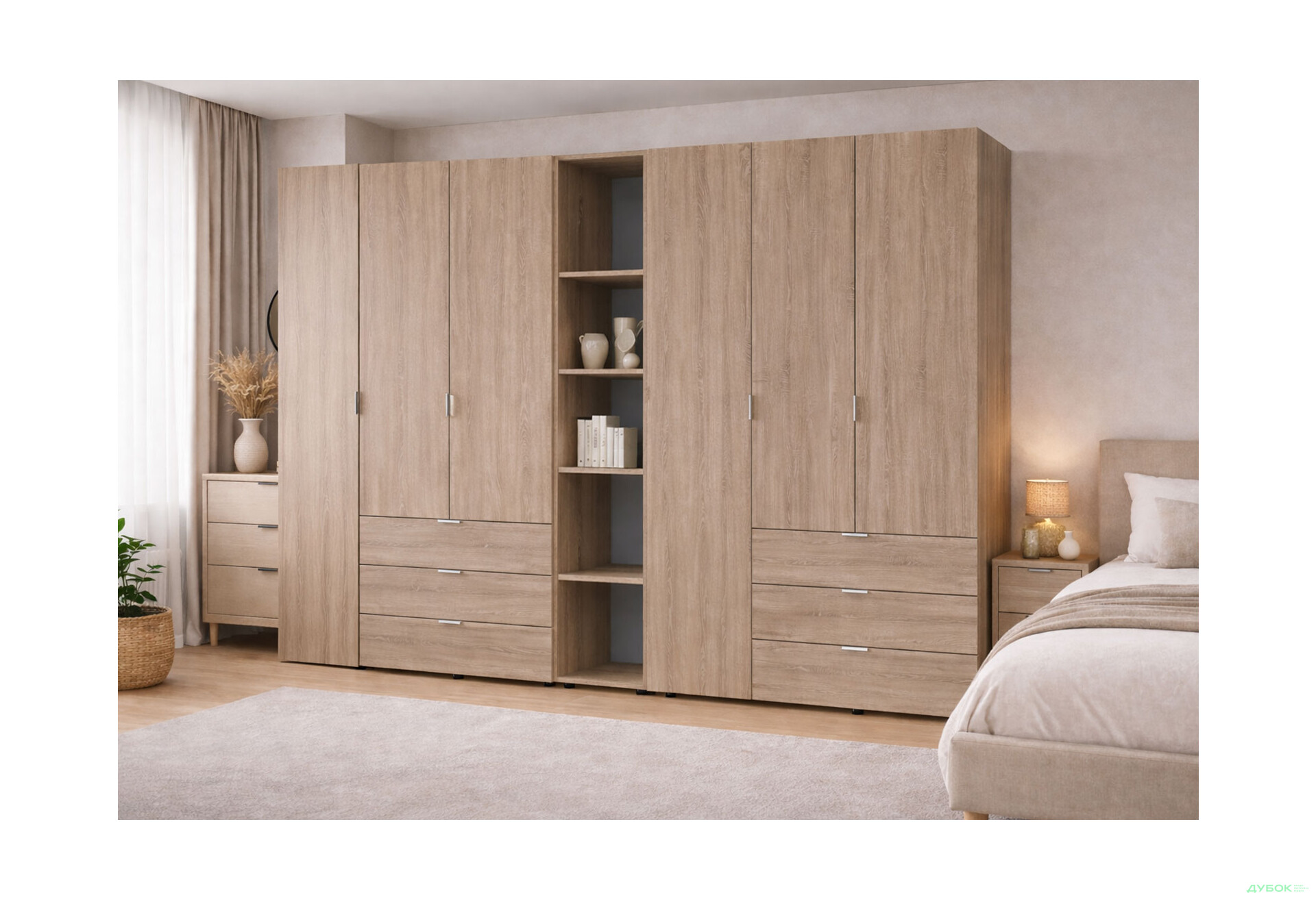 Изображение 2 - Шкаф Doros Гелар ДСП два 3-дверных с ящиками и этажеркой 271 см Дуб сонома