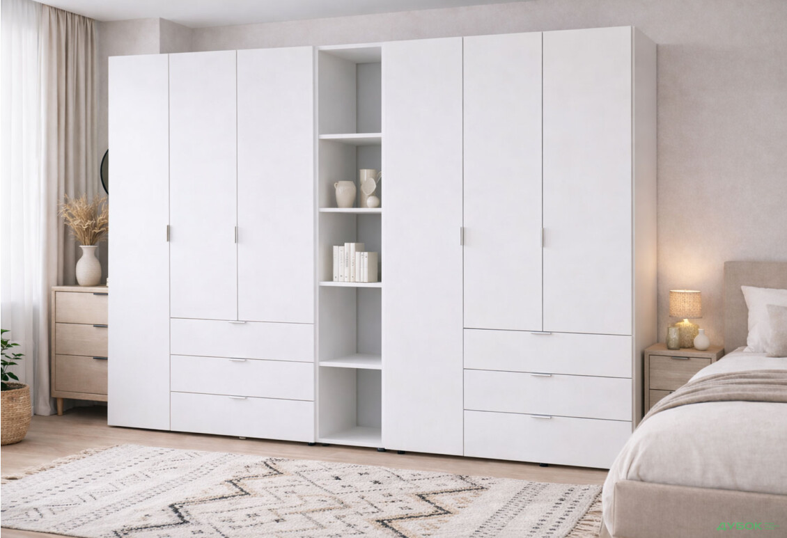 Изображение 2 - Шкаф Doros Гелар ДСП два 3-дверных с ящиками и этажеркой 271 см Белый