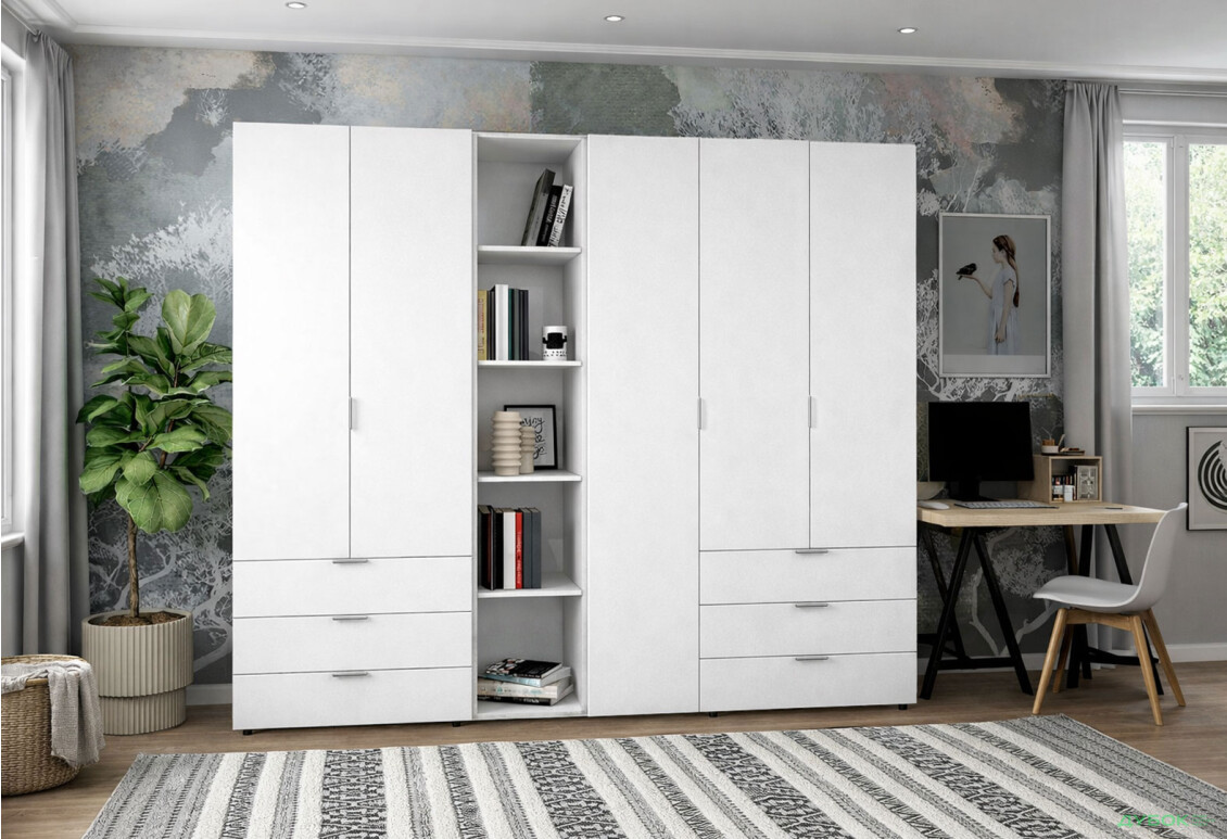 Зображення 2 - Шафа Doros Гелар ДСП 2- та 3-дверна з шухлядами та етажеркою 232 см Білий