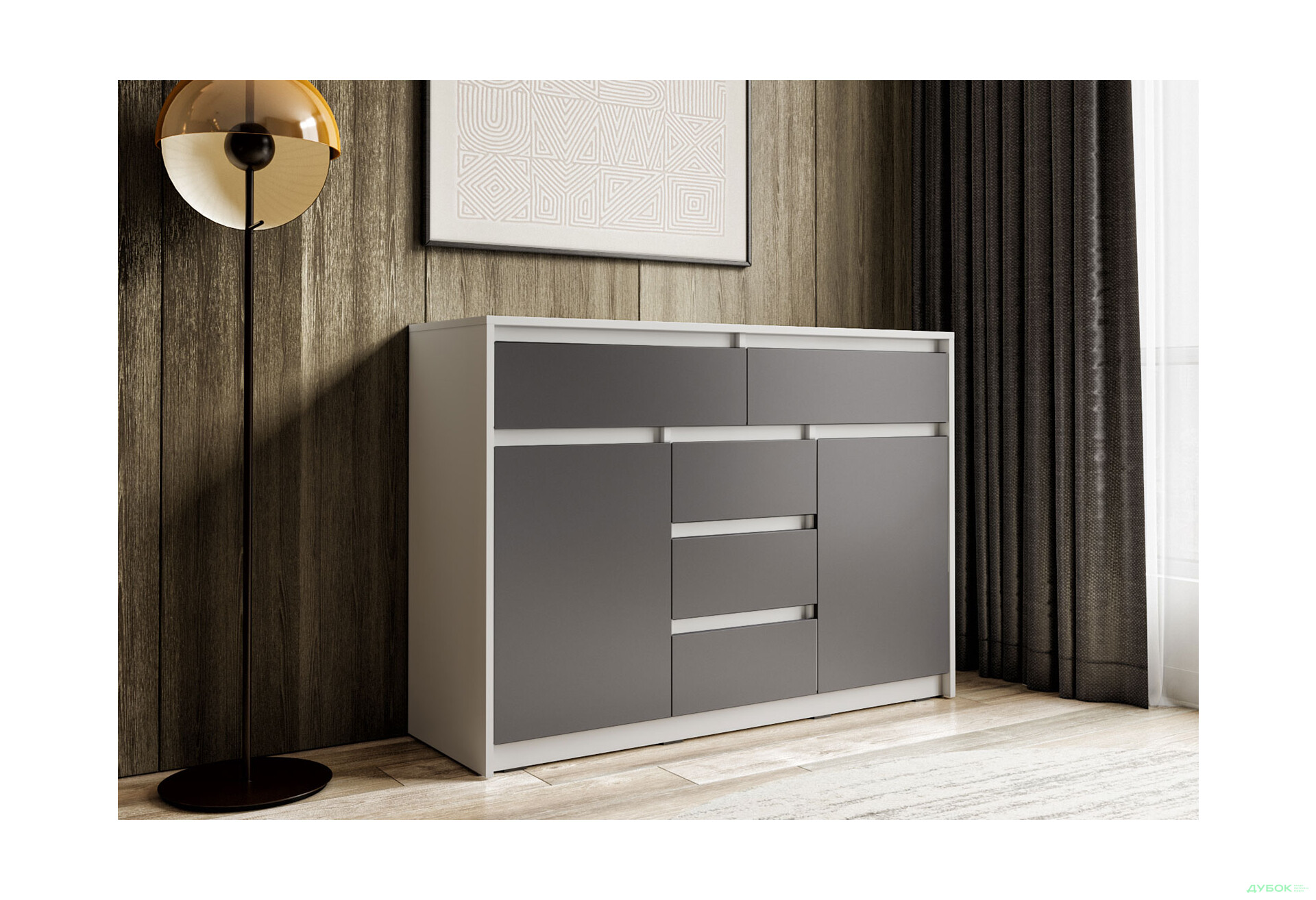 Комод Moreli Т227 з дверцятами і шухлядами 127 см білий / антрацит - Зображення 2 Зображення 2 - Комод Moreli Т227 з дверцятами і шухлядами 127 см білий / антрацит