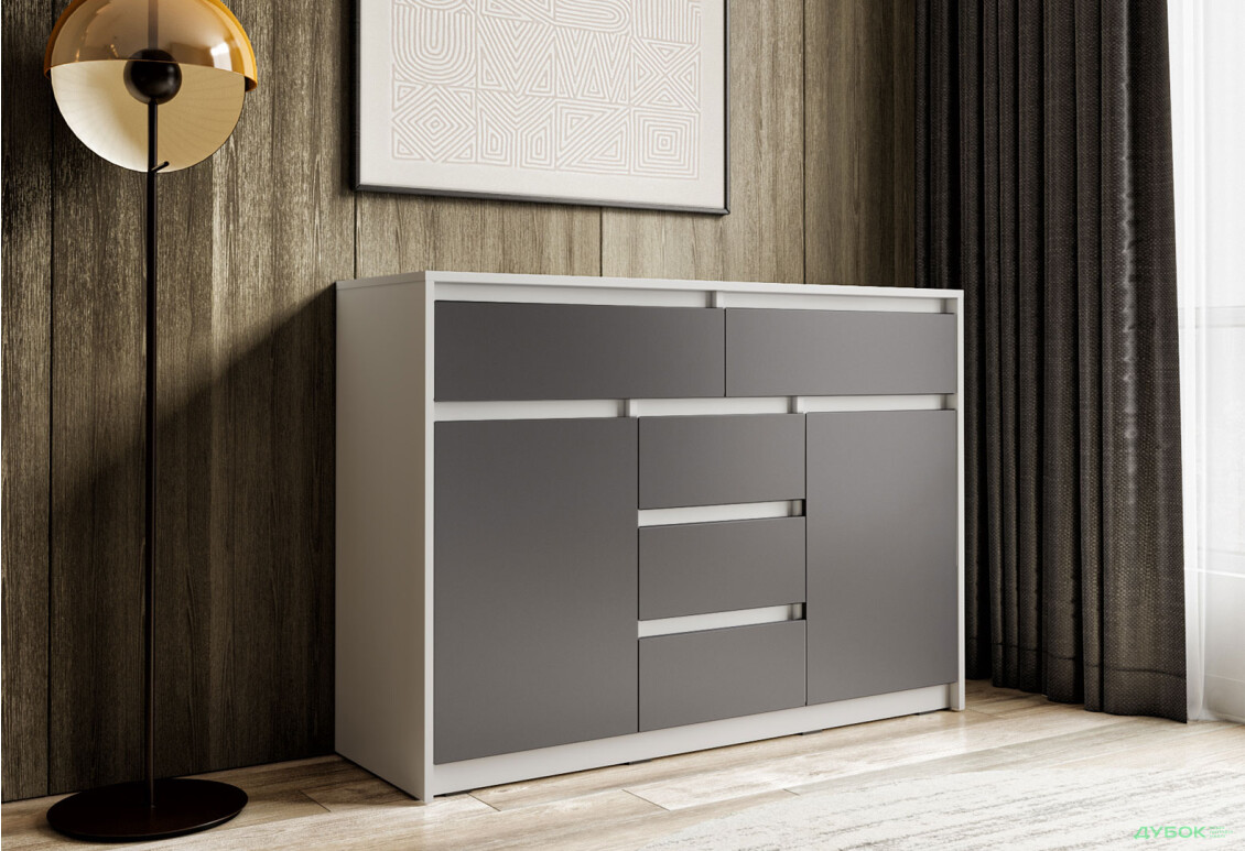 Комод Moreli Т227 з дверцятами і шухлядами 127 см білий / антрацит - Зображення 2 Зображення 2 - Комод Moreli Т227 з дверцятами і шухлядами 127 см білий / антрацит
