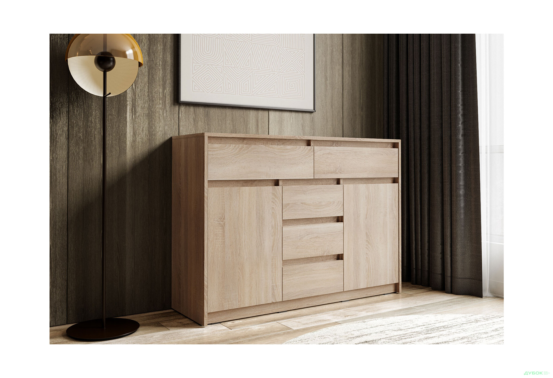 Комод Moreli Т227 з дверцятами і шухлядами 127 см дуб сонома - Зображення 2 Зображення 2 - Комод Moreli Т227 з дверцятами і шухлядами 127 см дуб сонома