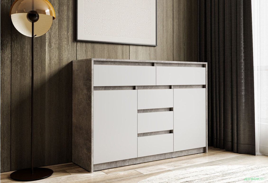 Комод Moreli Т227 з дверцятами і шухлядами 127 см бетон / білий - Зображення 2 Зображення 2 - Комод Moreli Т227 з дверцятами і шухлядами 127 см бетон / білий