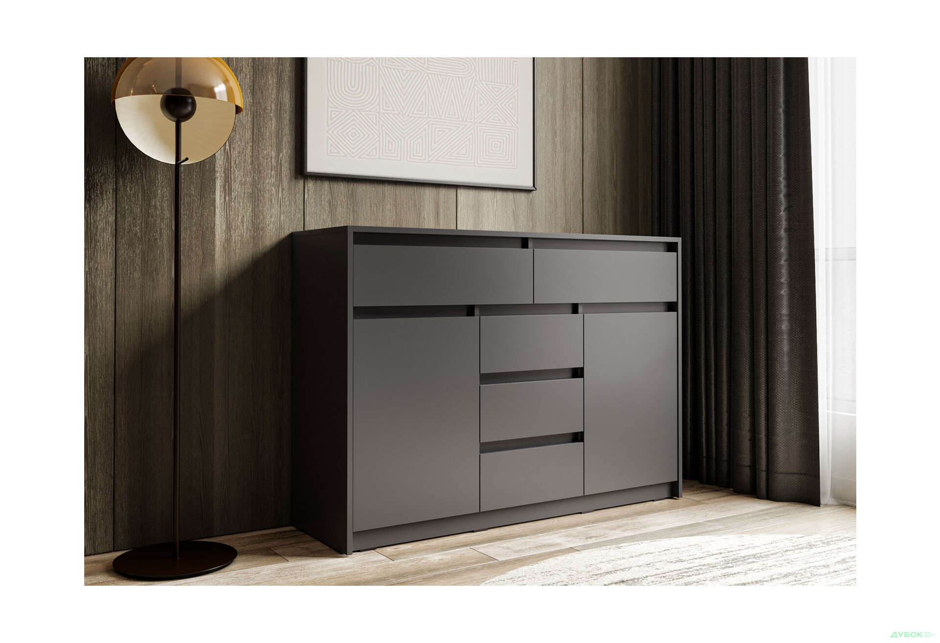 Комод Moreli Т227 з дверцятами і шухлядами 127 см антрацит - Зображення 2 Зображення 2 - Комод Moreli Т227 з дверцятами і шухлядами 127 см антрацит