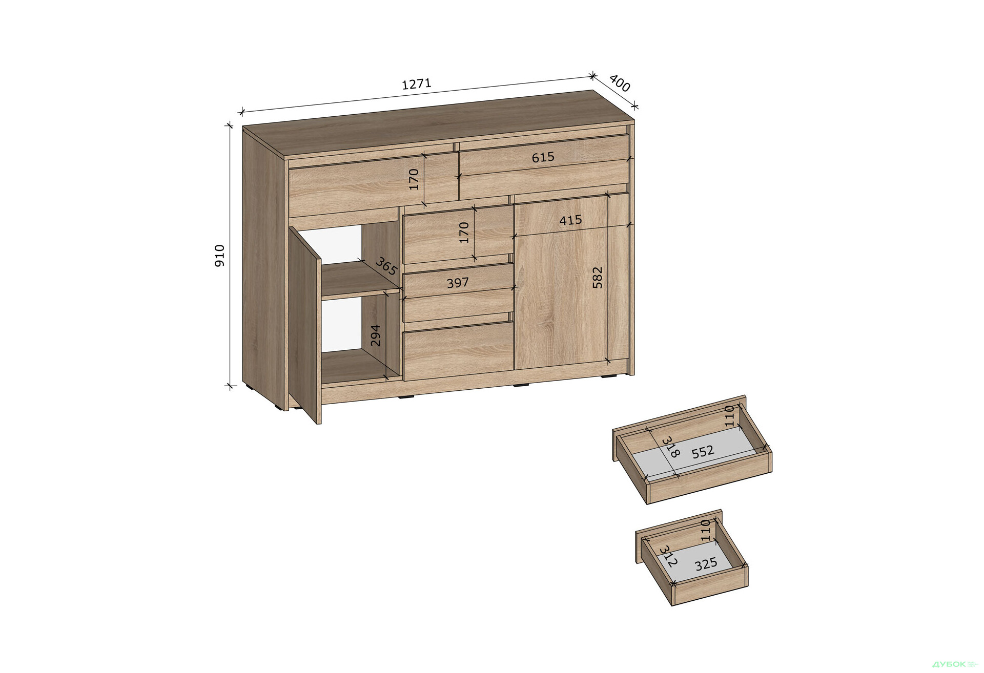 Комод Moreli Т227 з дверцятами і шухлядами 127 см антрацит - Зображення 3 Зображення 3 - Комод Moreli Т227 з дверцятами і шухлядами 127 см антрацит
