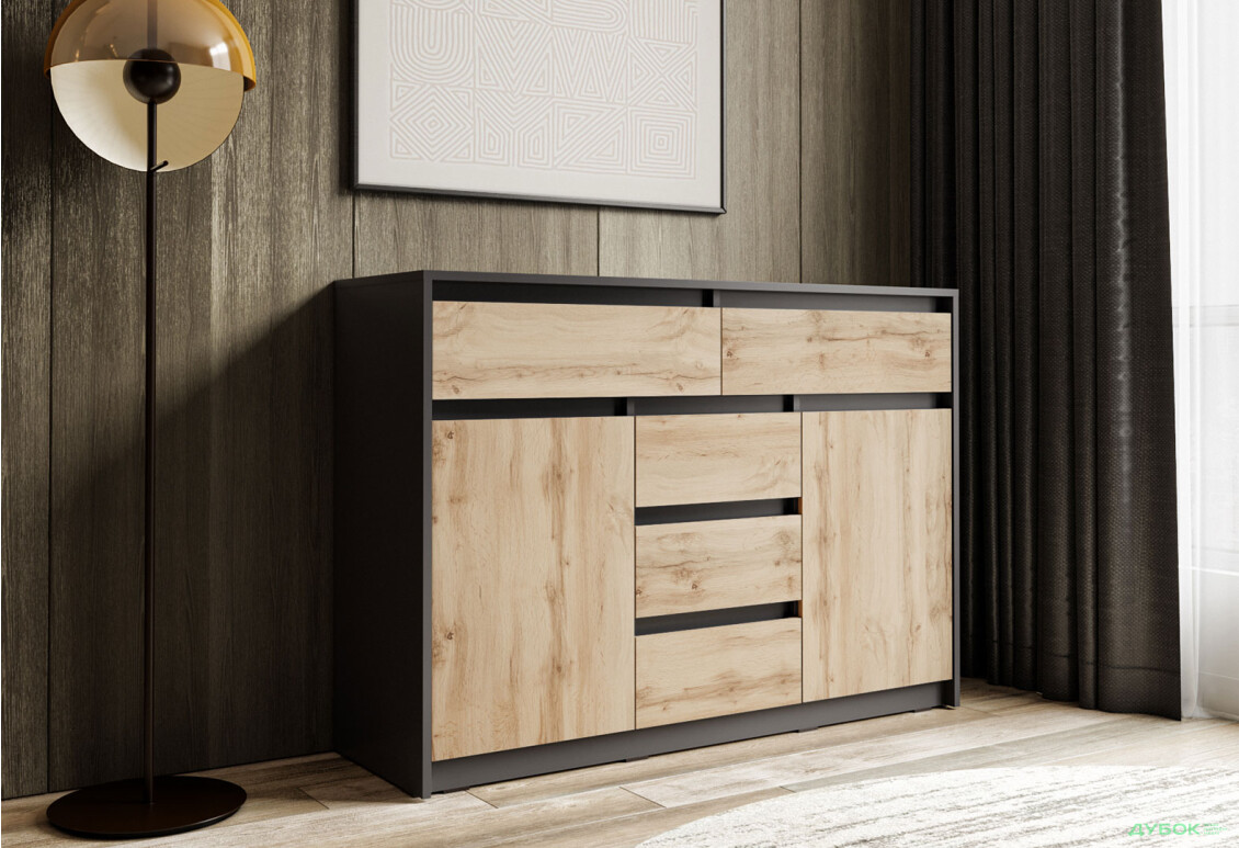 Комод Moreli Т227 с дверцами и ящиками 127 см антрацит / дуб аппалачи - Изображение 2 Изображение 2 - Комод Moreli Т227 с дверцами и ящиками 127 см антрацит / дуб аппалачи