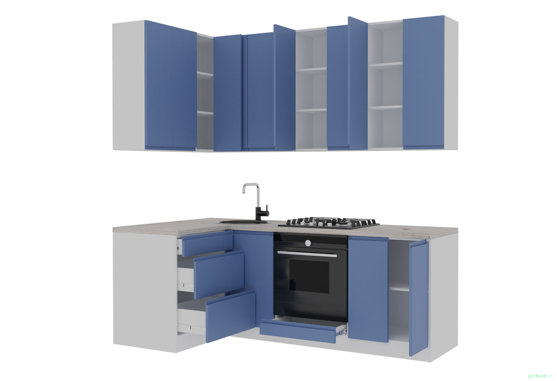 Фото 3 - Кухня VIP-master Інтерно Люкс / Interno Luxe 2.2x1.2 м, білий / синій мат