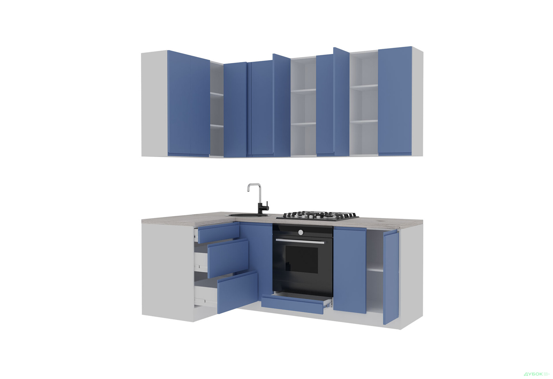 Кухня VIP-master Інтерно Люкс / Interno Luxe 2.2x1.2 м, білий / синій мат - Зображення 3 Зображення 3 - Кухня VIP-master Інтерно Люкс / Interno Luxe 2.2x1.2 м, білий / синій мат