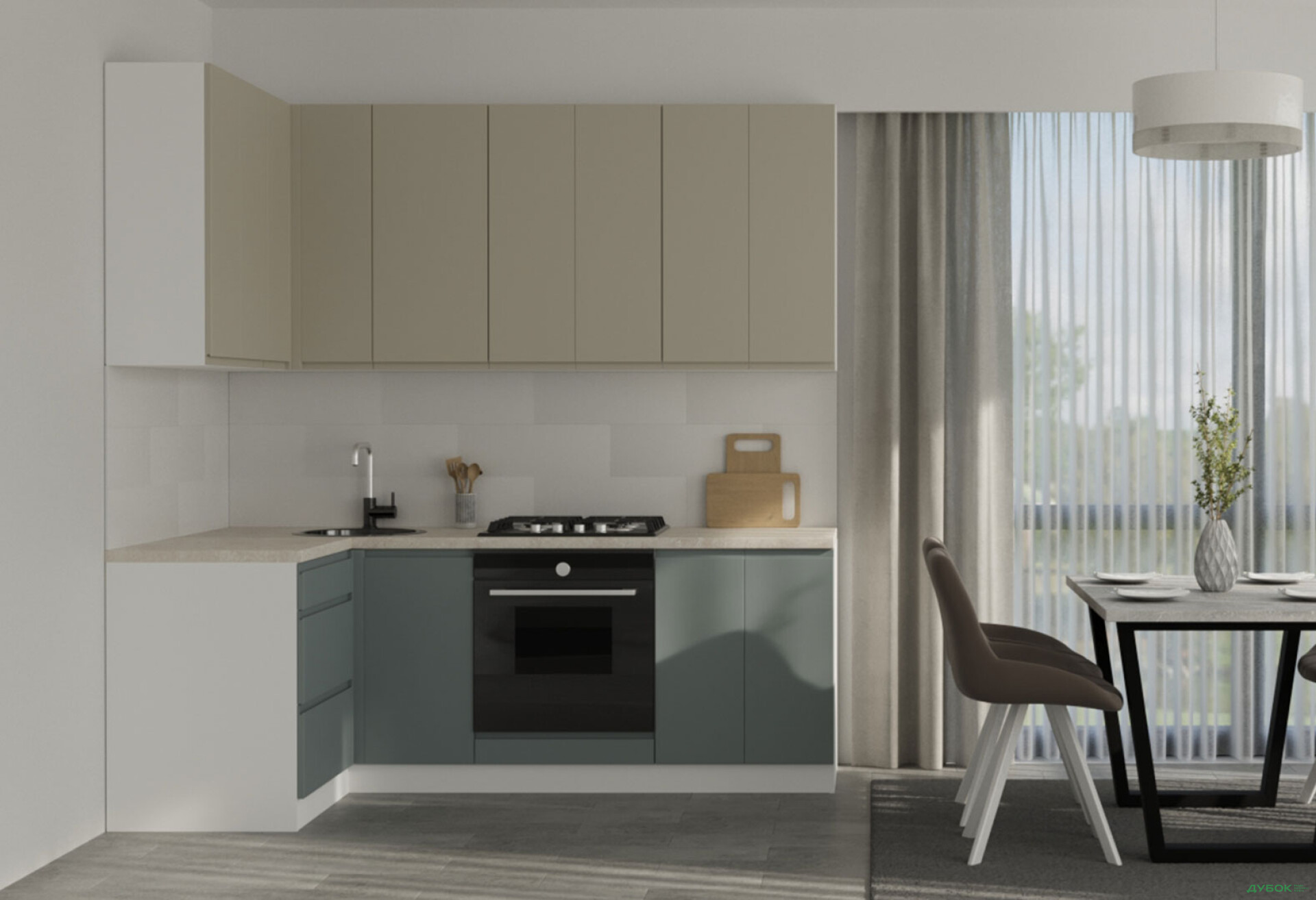 Фото 1 - Кухня Вип-Мастер Интерно Люкс / Interno Luxe 2.2x1.2 м, белый / беж, серый мат