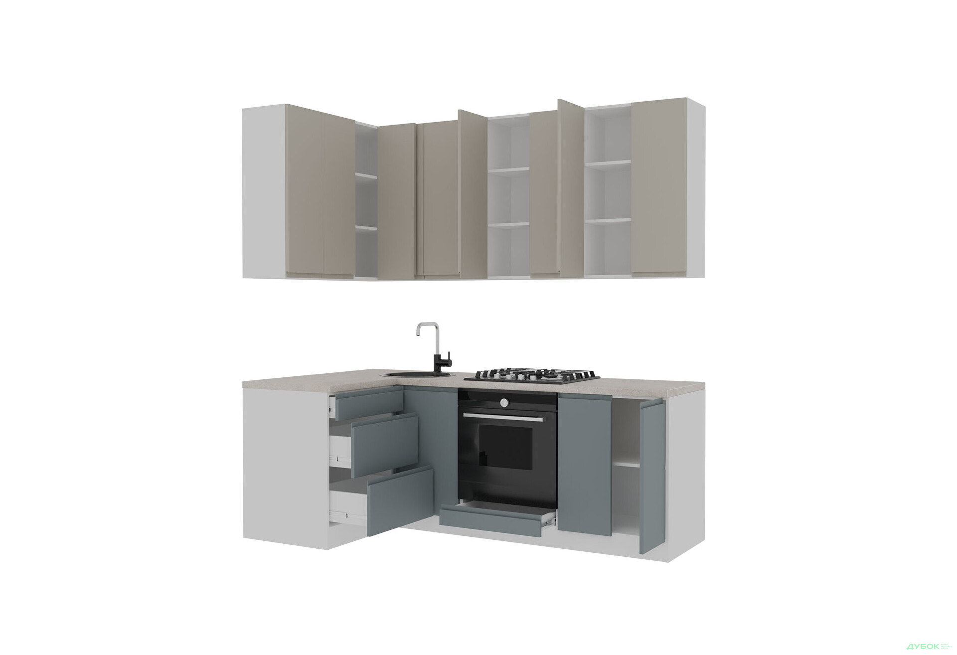 Зображення 4 - Кухня VIP-master Інтерно Люкс / Interno Luxe 2.2x1.2 м, білий / беж, сірий мат