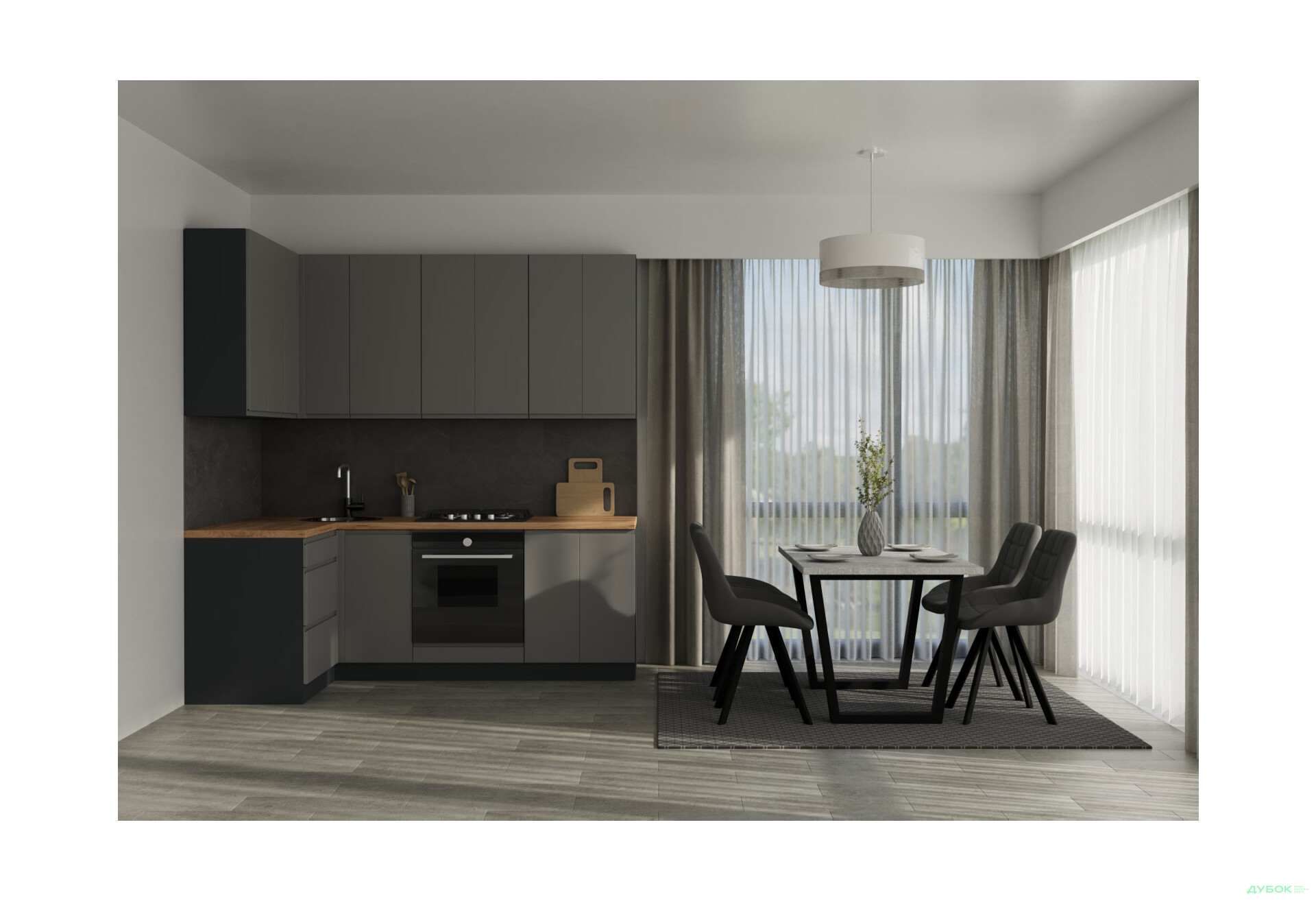 Зображення 1 - Кухня VIP-master Інтерно Люкс / Interno Luxe 2.2x1.2 м, антрацит / темно-сірий мат