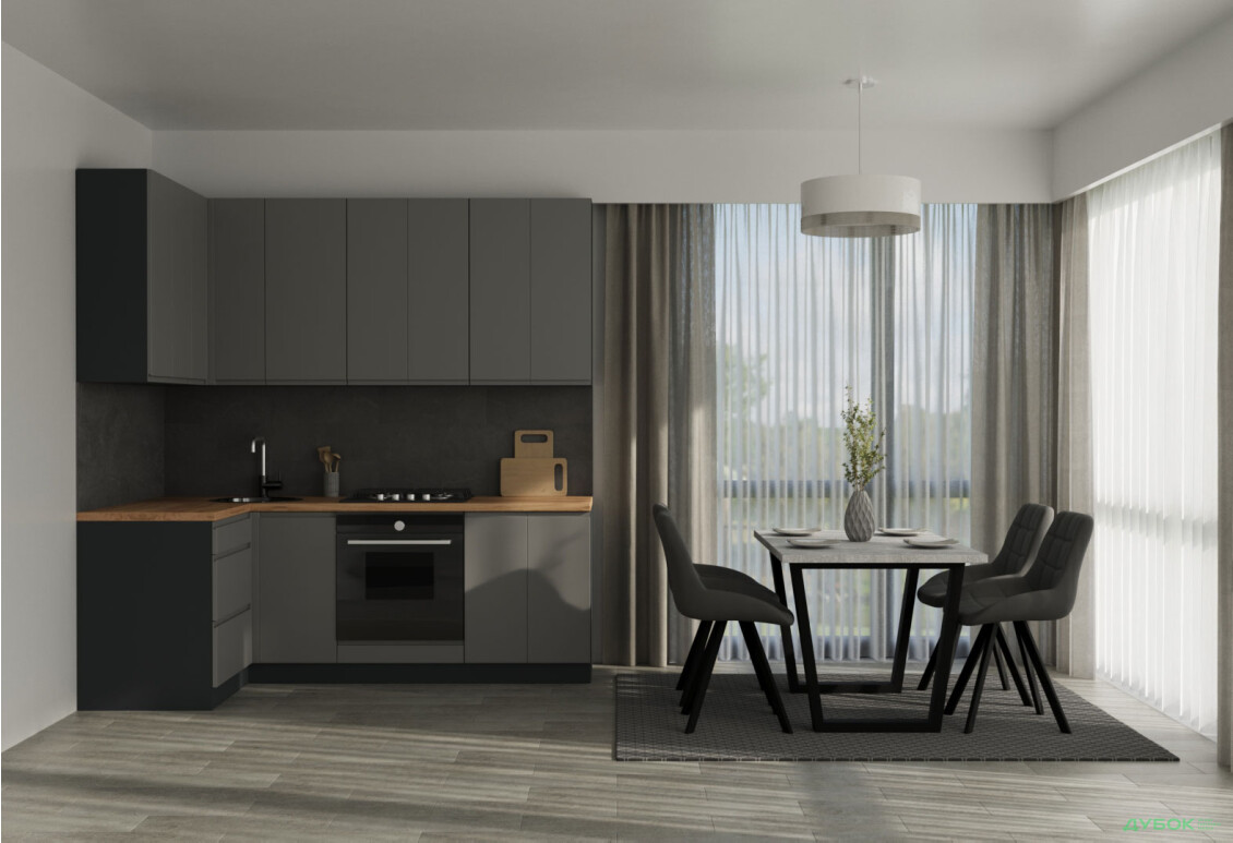 Кухня VIP-master Інтерно Люкс / Interno Luxe 2.2x1.2 м, антрацит / темно-сірий мат