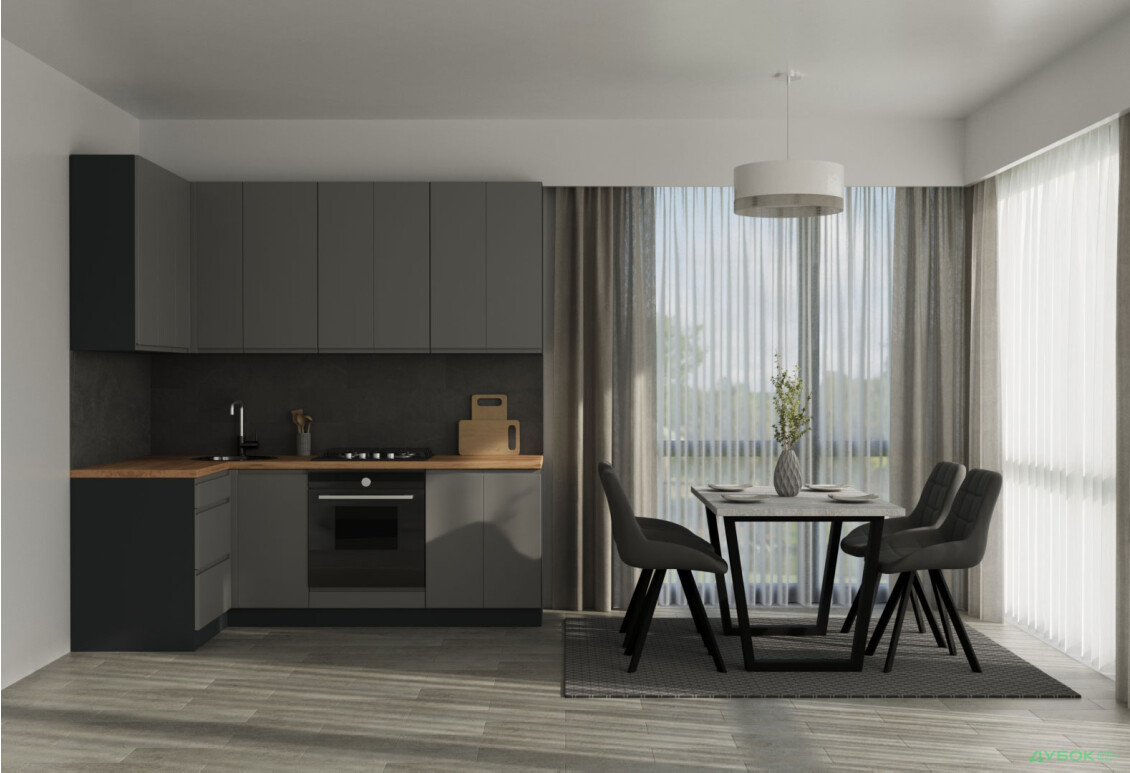 Кухня Вип-Мастер Интерно Люкс / Interno Luxe 2.2x1.2 м, антрацит / темно-серый мат