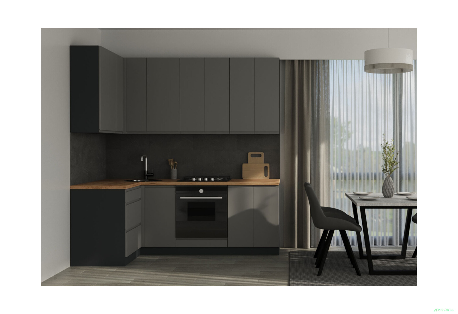 Зображення 2 - Кухня VIP-master Інтерно Люкс / Interno Luxe 2.2x1.2 м, антрацит / темно-сірий мат