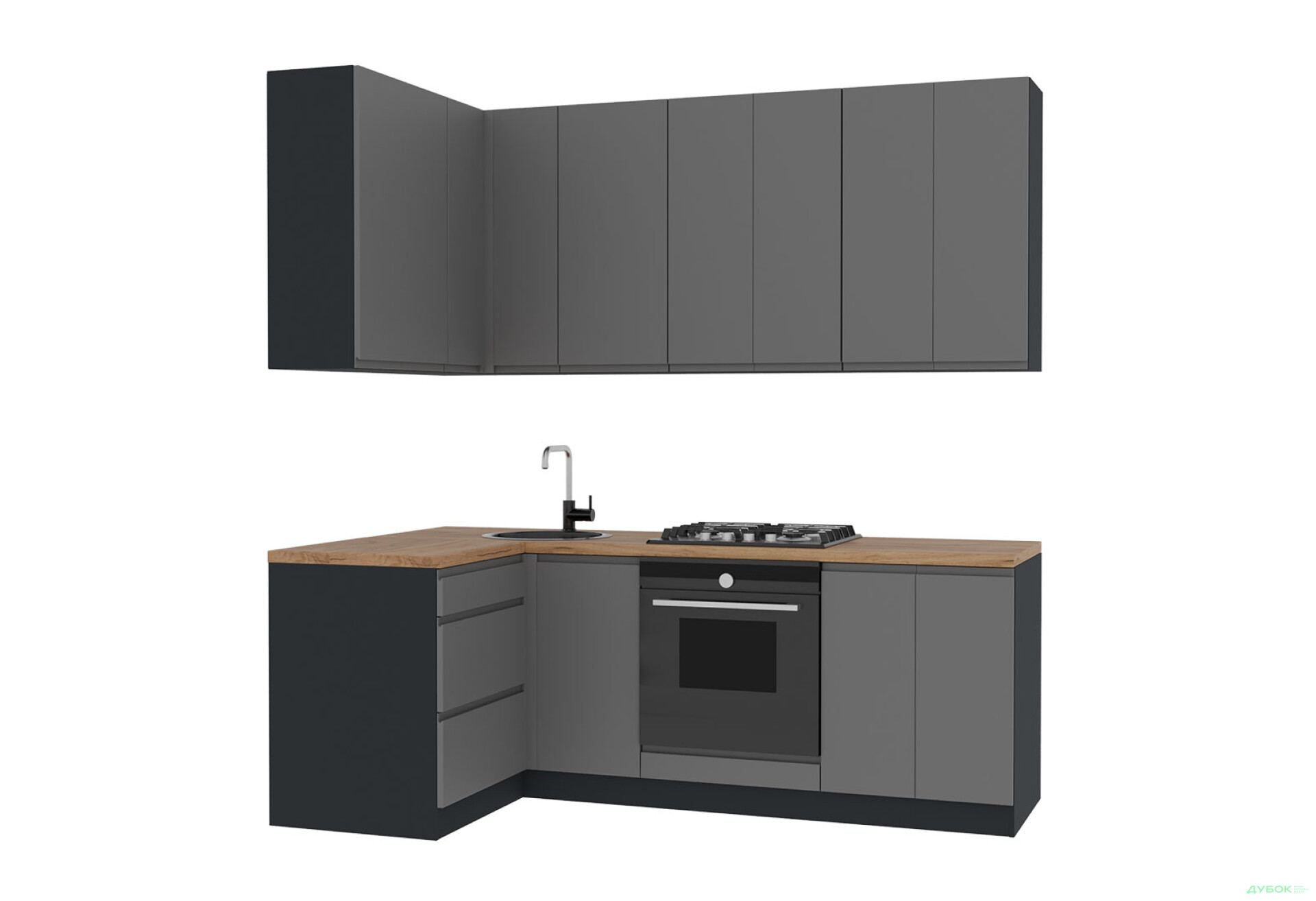 Фото 3 - Кухня Вип-Мастер Интерно Люкс / Interno Luxe 2.2x1.2 м, антрацит / темно-серый мат