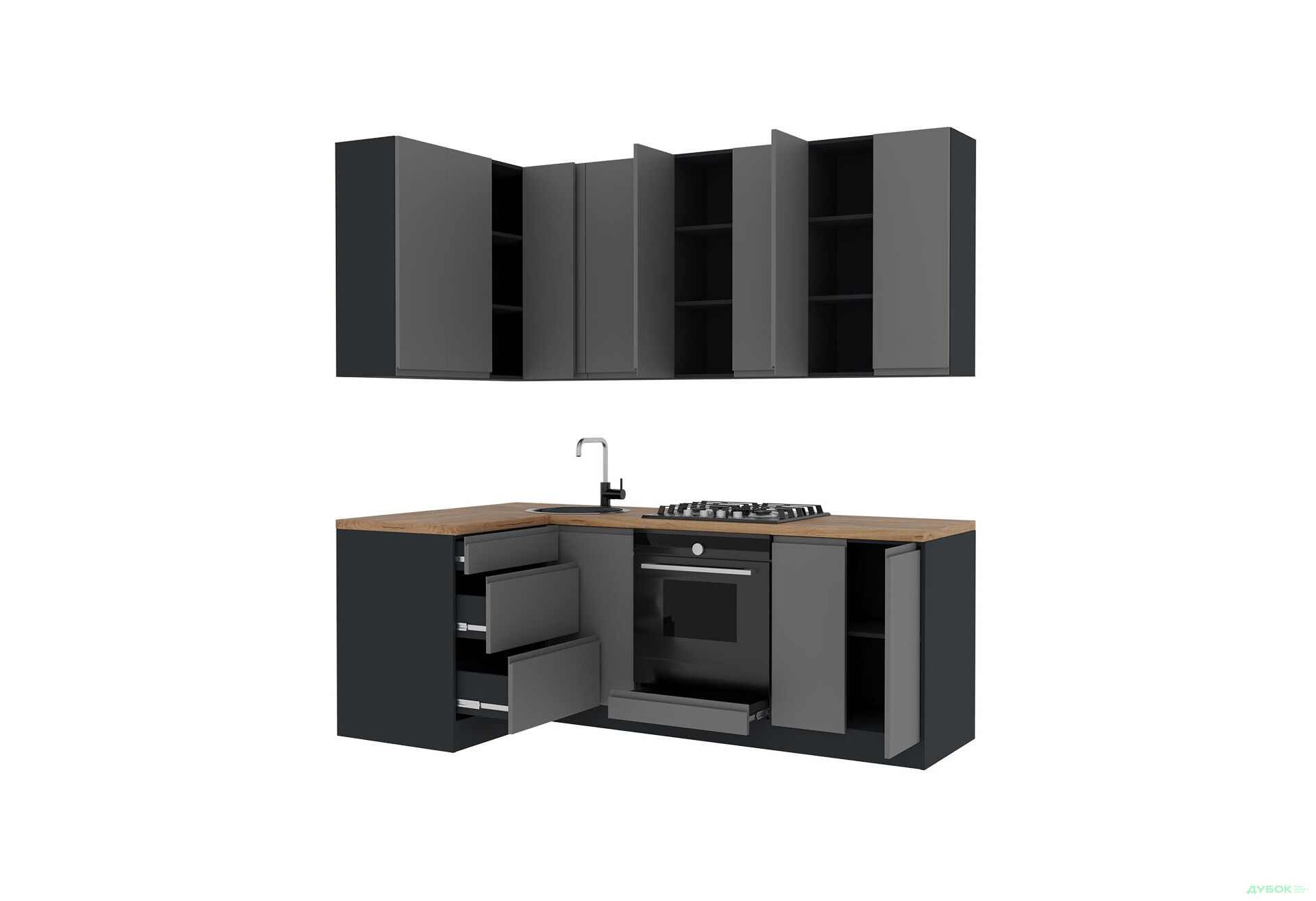 Зображення 4 - Кухня VIP-master Інтерно Люкс / Interno Luxe 2.2x1.2 м, антрацит / темно-сірий мат