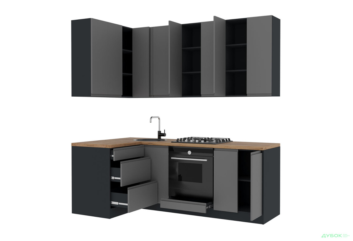 Зображення 4 - Кухня VIP-master Інтерно Люкс / Interno Luxe 2.2x1.2 м, антрацит / темно-сірий мат