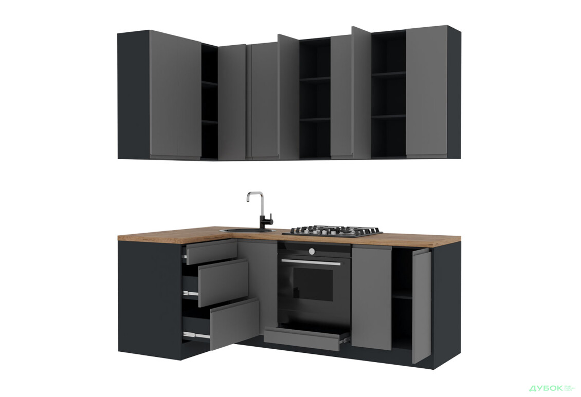 Фото 4 - Кухня Вип-Мастер Интерно Люкс / Interno Luxe 2.2x1.2 м, антрацит / темно-серый мат