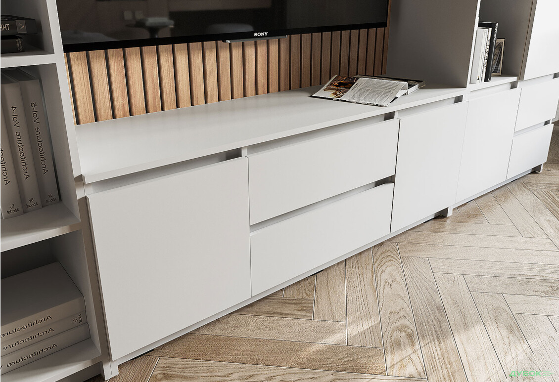 Фото 3 - Тумба під ТВ Kredens furniture Естетик D-0003 з 2 шухлядами та 2 дверками 140 см, біла