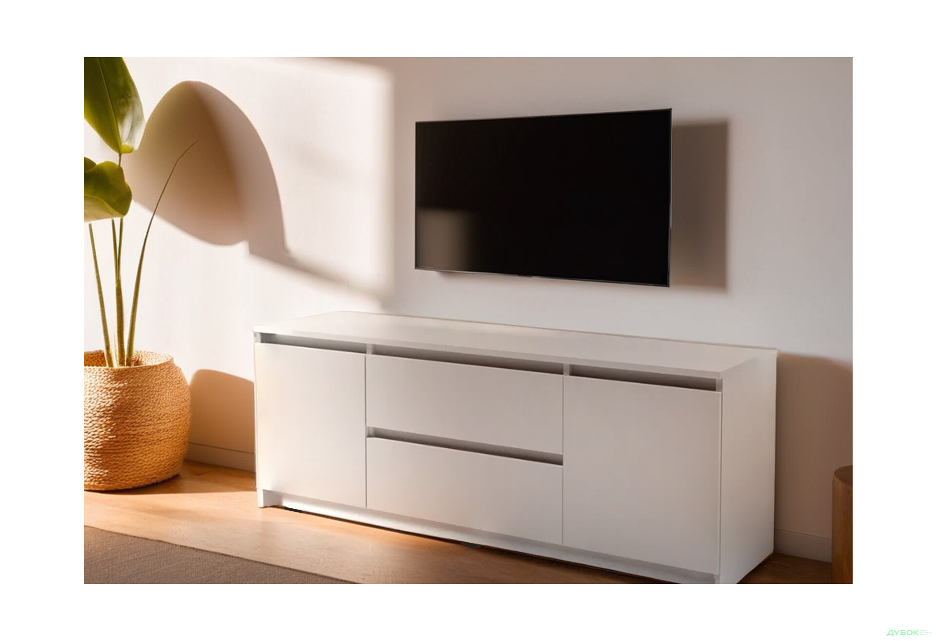 Зображення 2 - Тумба під ТВ Kredens furniture Естетик D-0003 з 2 шухлядами та 2 дверками 140 см, біла