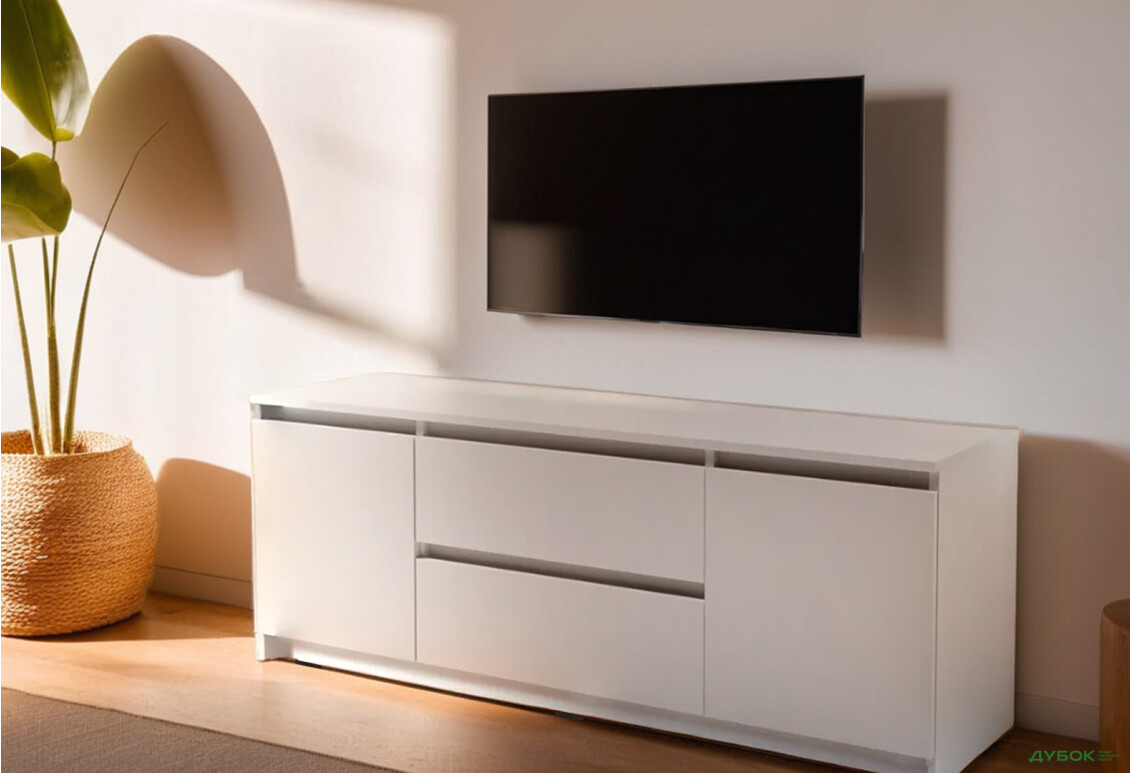 Тумба під ТВ Kredens furniture Естетик D-0003 з 2 шухлядами та 2 дверками 140 см, біла - Зображення 2 Зображення 2 - Тумба під ТВ Kredens furniture Естетик D-0003 з 2 шухлядами та 2 дверками 140 см, біла