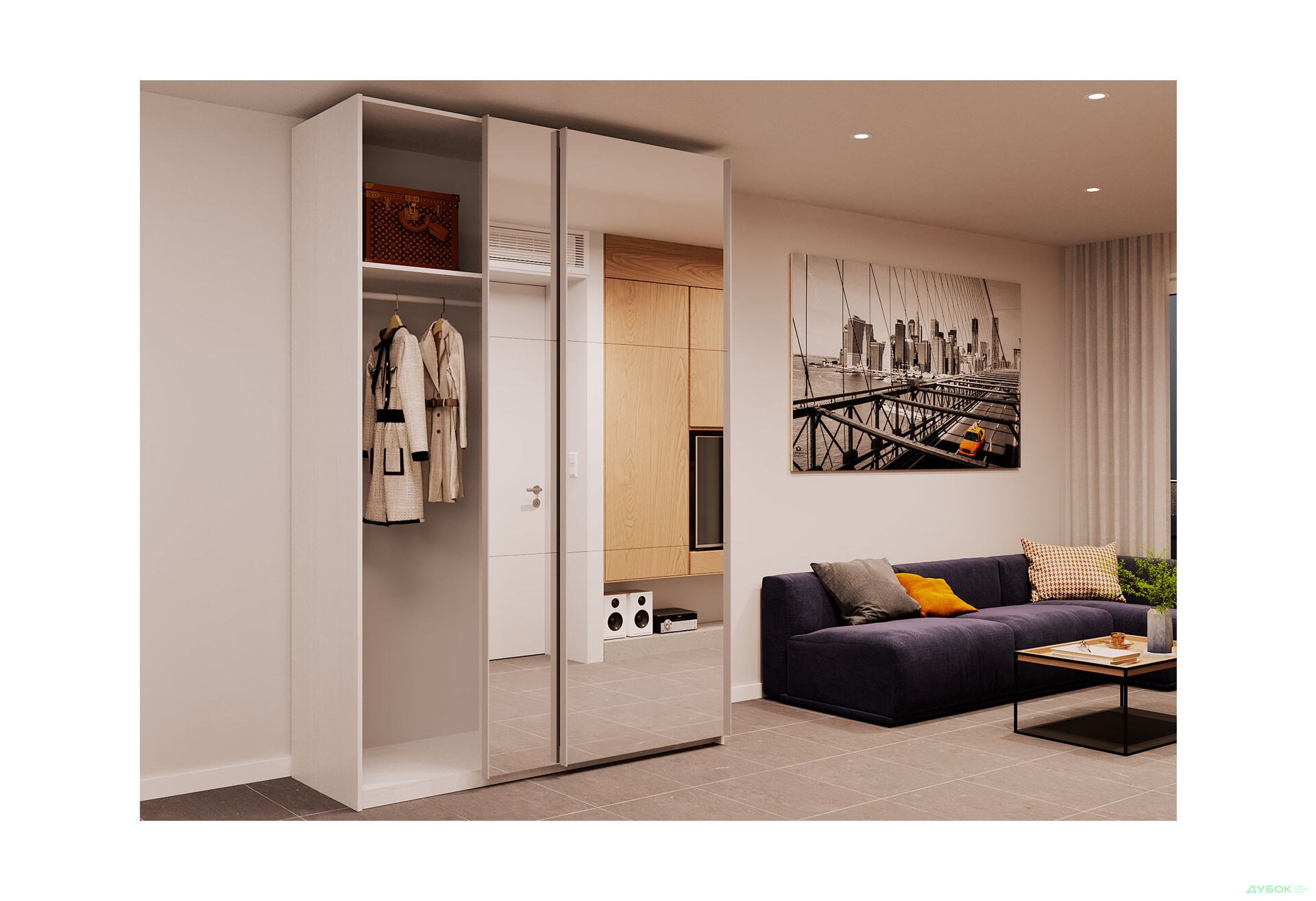 Зображення 2 - Шафа-купе Doros G-Caiser / Джі-Кейзер 2-дверна з дзеркалами 160 см, білий