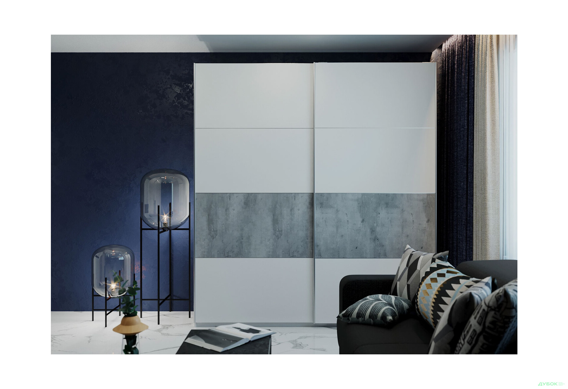 Изображение 2 - Шкаф-купе Doros G-Caiser / Джи-Кейзер 2-дверный 220 см, антрацит / белый, вставка бетон