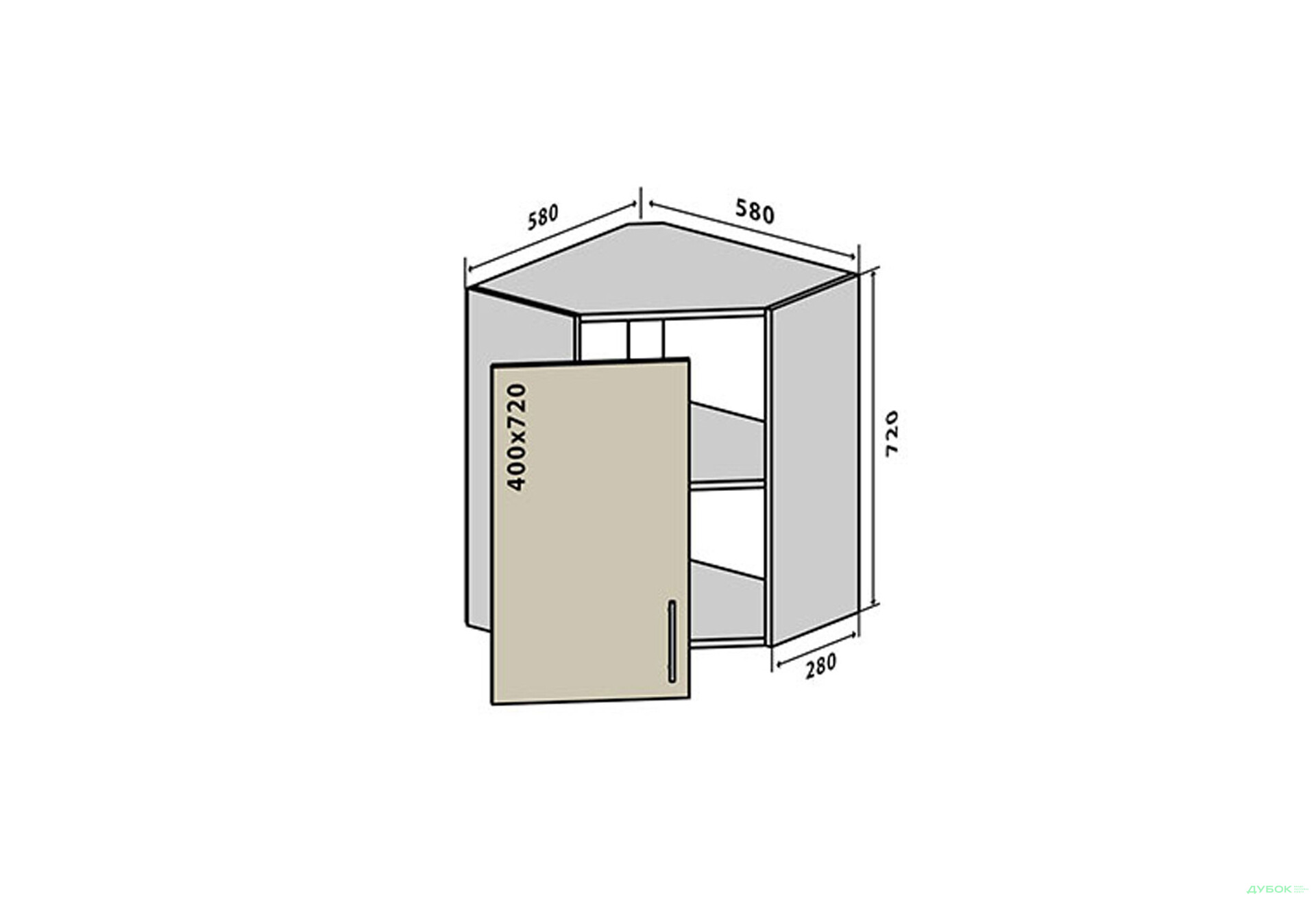 Изображение 1 - В14 Тумба угловая 1Д Бета (фасад 18 мм) Вип-Мастер
