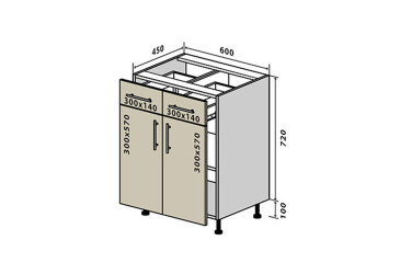 Н26 Тумба 2Ш2Д 60 Бета (фасад 18 мм) Вип-Мастер