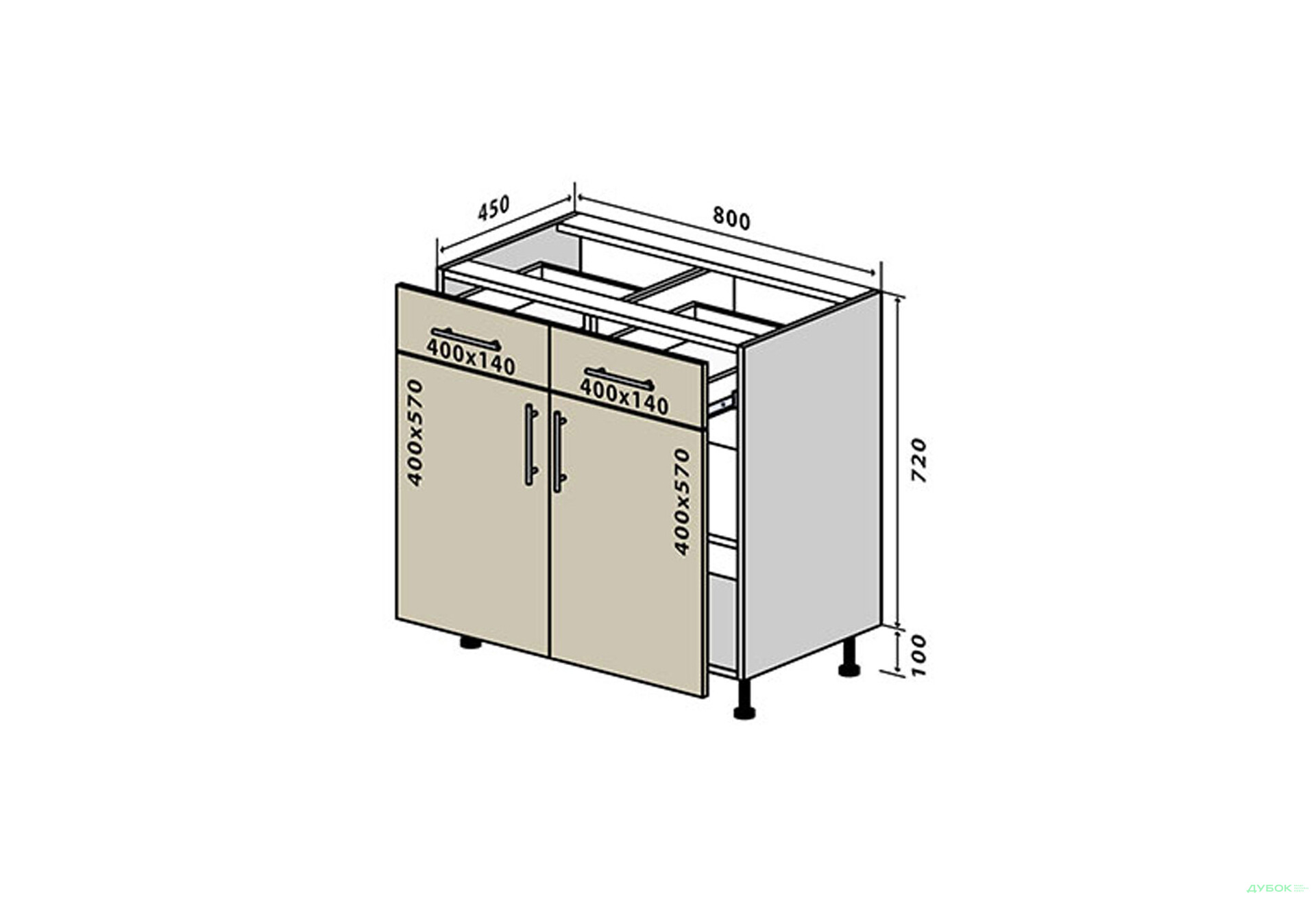 Изображение 1 - Н27 Тумба 2Ш2Д 80 Бета (фасад 18 мм) Вип-Мастер