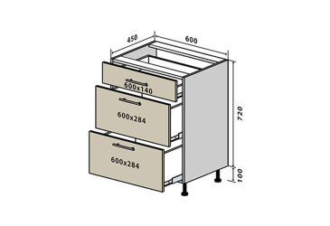 Н28 Тумба 3Ш 60 Бета (фасад 18 мм) Вип-Мастер
