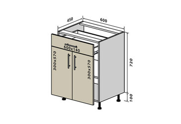 Н30 Тумба 1Ш2Д 60 Бета (фасад 18 мм) VIP-master