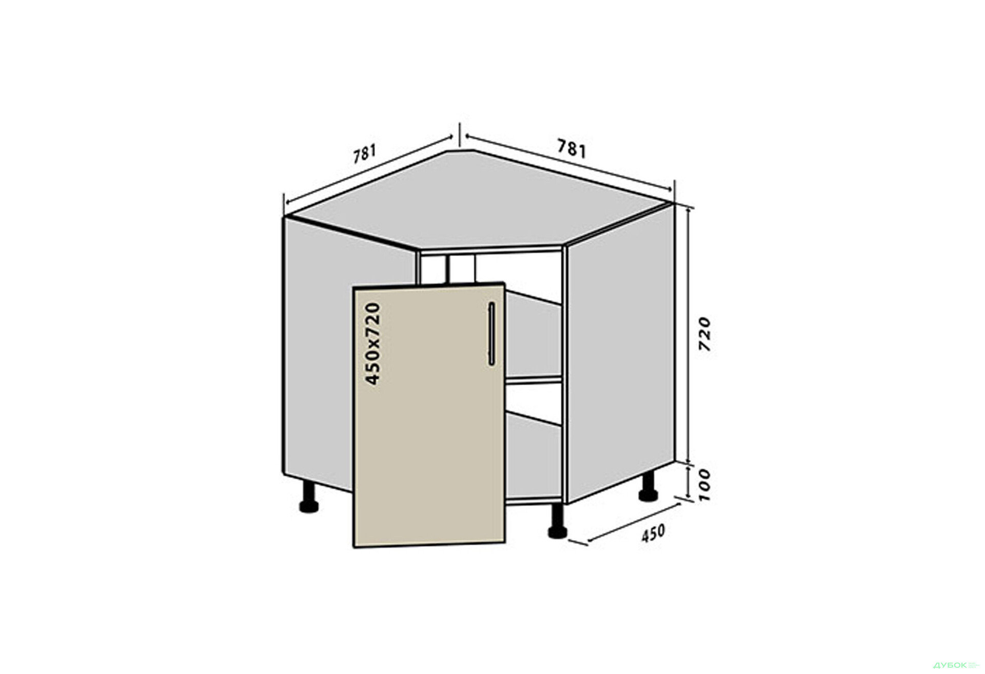 Изображение 1 - Н34 Тумба угловая мойка Бета (фасад 18 мм) Вип-Мастер