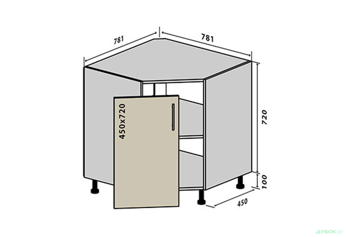 Н34 Тумба угловая мойка Бета (фасад 18 мм) Вип-Мастер