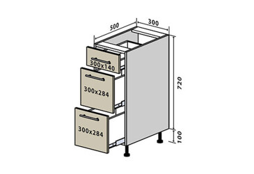 Н8 Тумба 3Ш 30 Бета Люкс (фасад 18 мм) Вип-Мастер