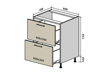 Н10 Тумба 2Ш 60 Бета Люкс (фасад 18 мм) VIP-master
