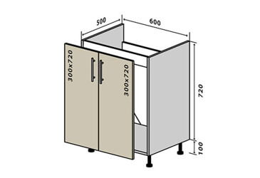 Н13 Тумба мойка 2Д 60 Бета Люкс (фасад 18 мм) Вип-Мастер