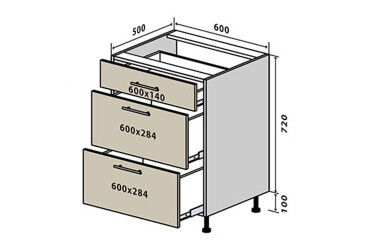 Н28 Тумба 3Ш 60 Бета Люкс (фасад 18 мм) Вип-Мастер