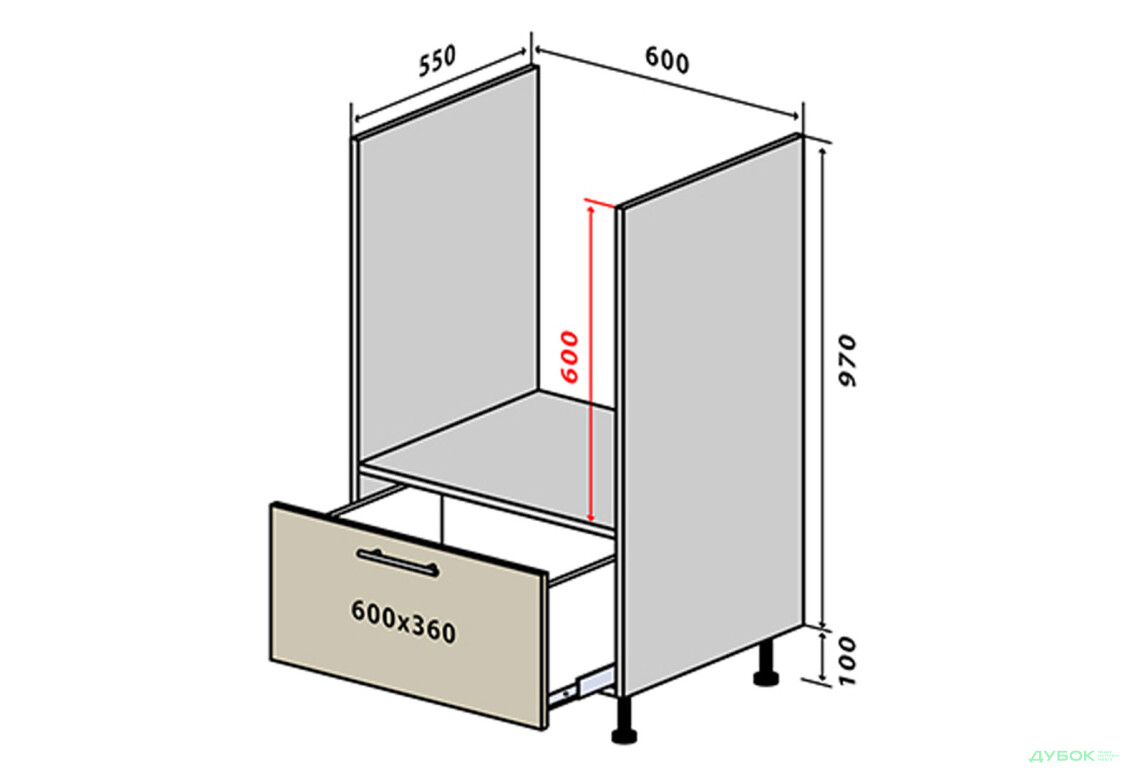 Н32 Тумба для духовки 1Ш New Бета Люкс (фасад 18 мм) Вип-Мастер