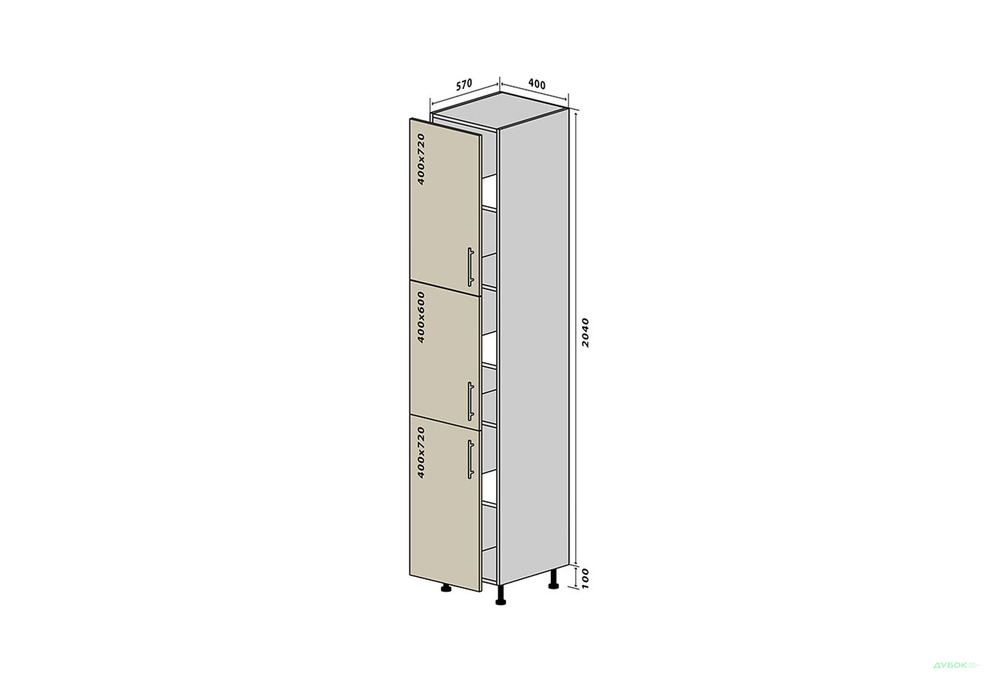 Изображение 1 - Н40 Пенал 40х234 Бета Люкс (фасад 18 мм) Вип-Мастер