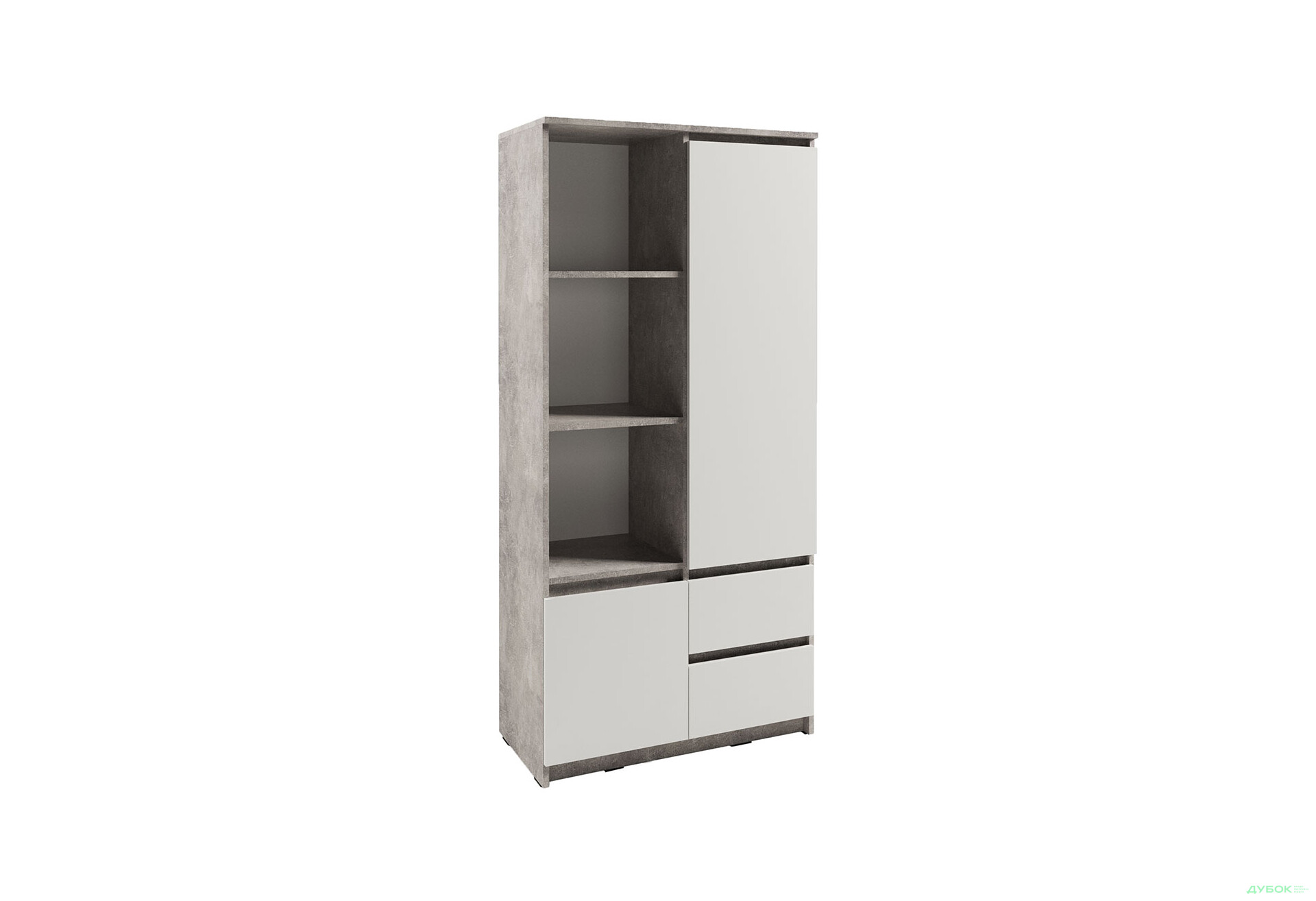 Зображення 1 - Шафа-пенал Kredens furniture Естетик D-0002 з полицями та шухлядами 80 см, бетон / білий