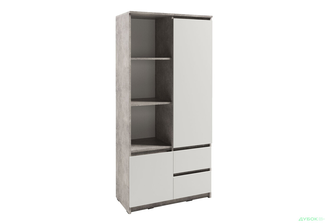 Шафа-пенал Kredens furniture Естетик D-0002 з полицями та шухлядами 80 см, бетон / білий