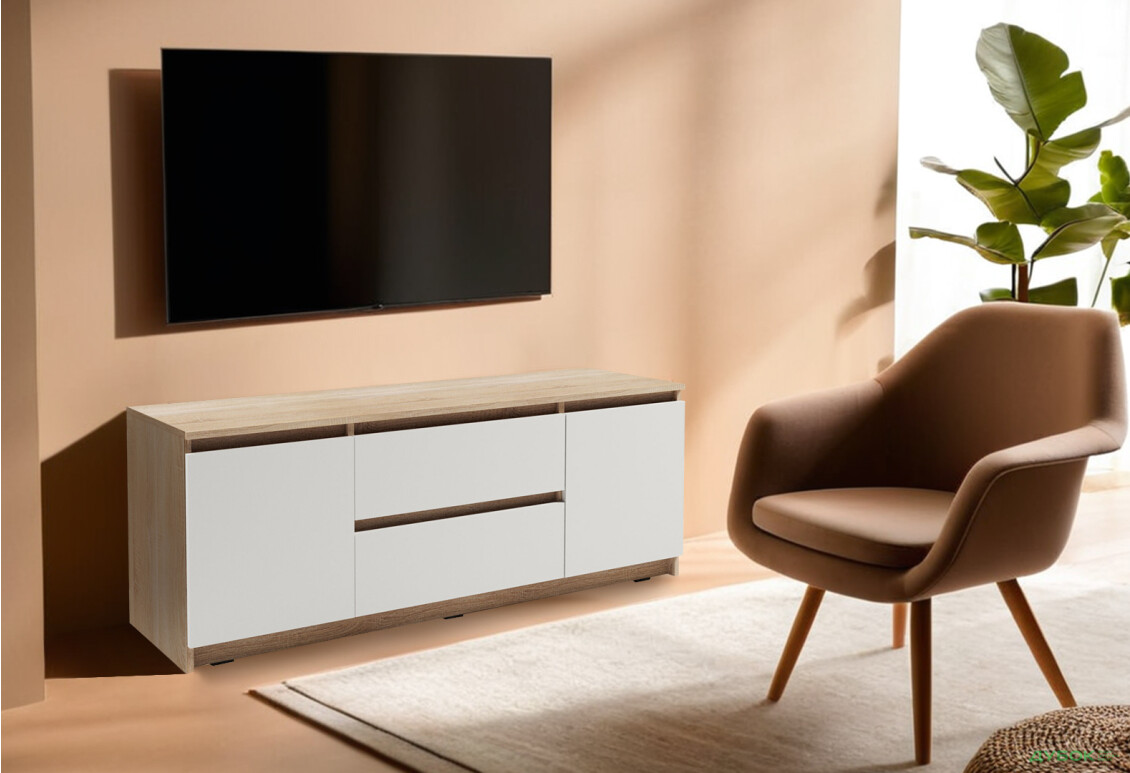 Зображення 2 - Тумба під ТВ Kredens furniture Естетик D-0003 з 2 шухлядами та 2 дверками 140 см, дуб сонома / білий