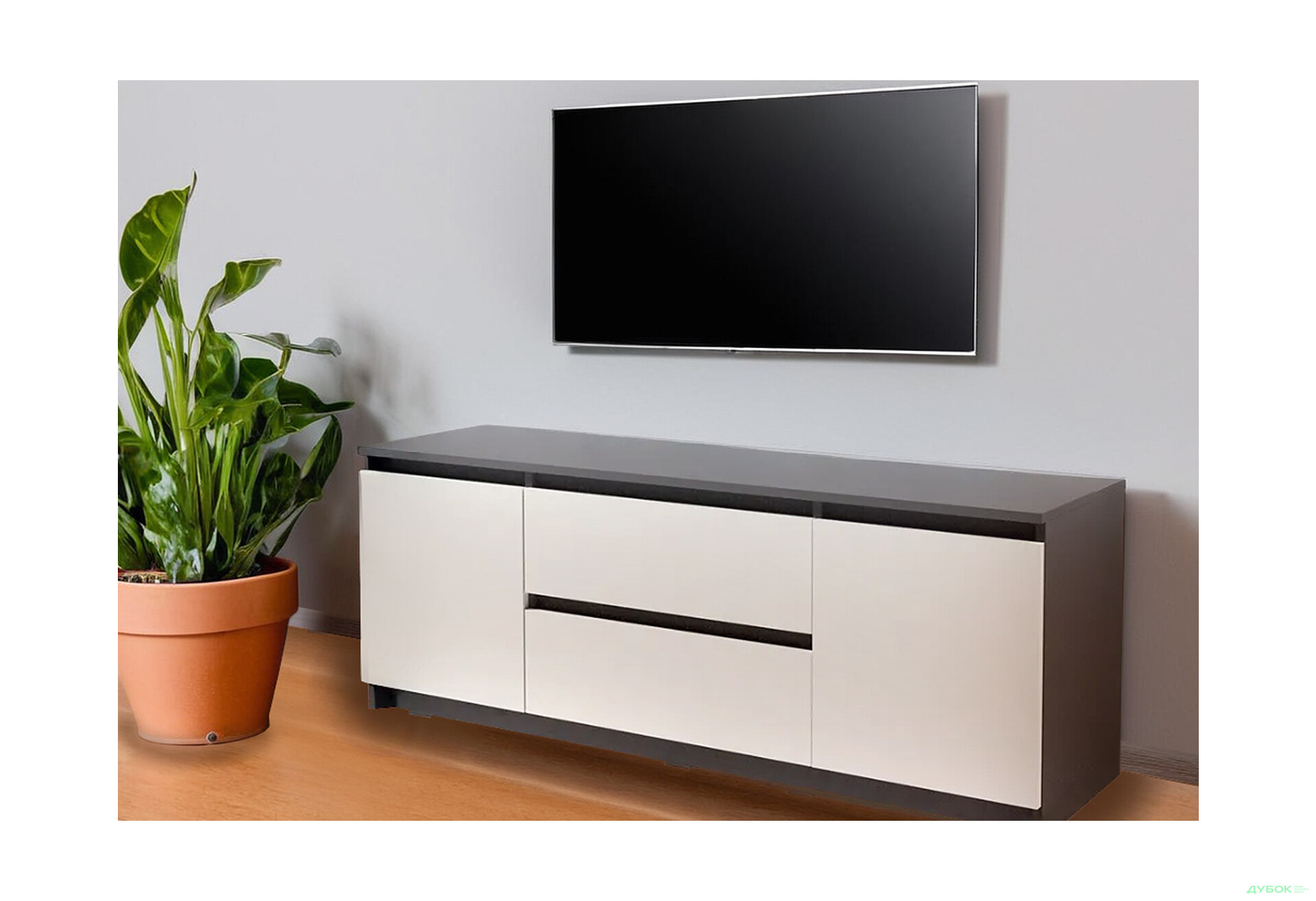 Зображення 2 - Тумба під ТВ Kredens furniture Естетик D-0003 з 2 шухлядами та 2 дверками 140 см, антрацит / білий