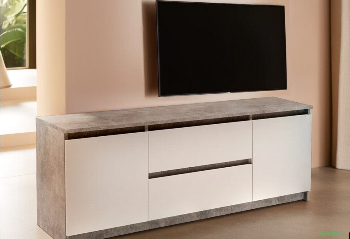 Зображення 2 - Тумба під ТВ Kredens furniture Естетик D-0003 з 2 шухлядами та 2 дверками 140 см, бетон / білий